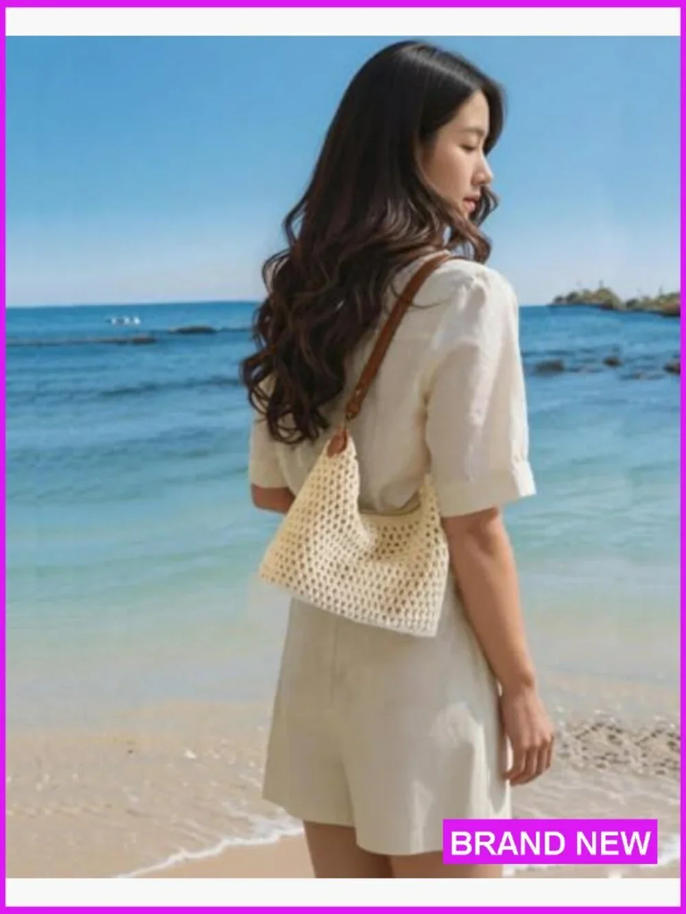 Small Knitted Crochet String Bag Handwoven Summer Beach Shoulder Purse